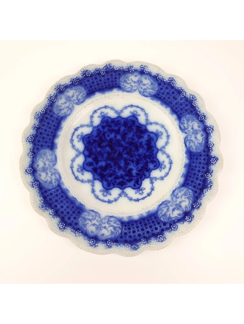 Antique WH Grindley Marlborough No Gold Flow Blue 9” Plate Staffordshire England